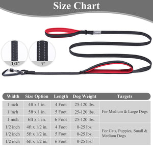 VIVAGLORY Dog Leash Traffic Padded Two Handles, Heavy Duty Reflective Leashes for Control Safety Training, Walking Lead for Small to Large Dogs