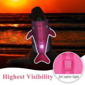 VIVAGLORY Sports Style Dog Life Jacket, Reflective Life Vest with Safety Light Loop for Safer Night,Ripstop Whale-Shape Lifesaver with Enhanced Buoyancy and Rescue Handle for SwimmingBoating