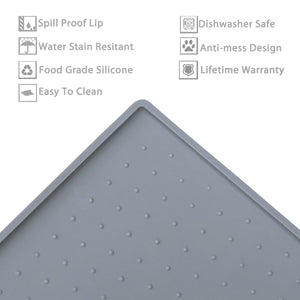 Vivaglory Pet Food Mat 24" L x 16" W or 19" L x 12" W, Waterproof Non-Slip Food Grade Silicone Mat with Raised Edge, Anti-Messy Dog Bowl Mat for Food and Water for Dogs Cats