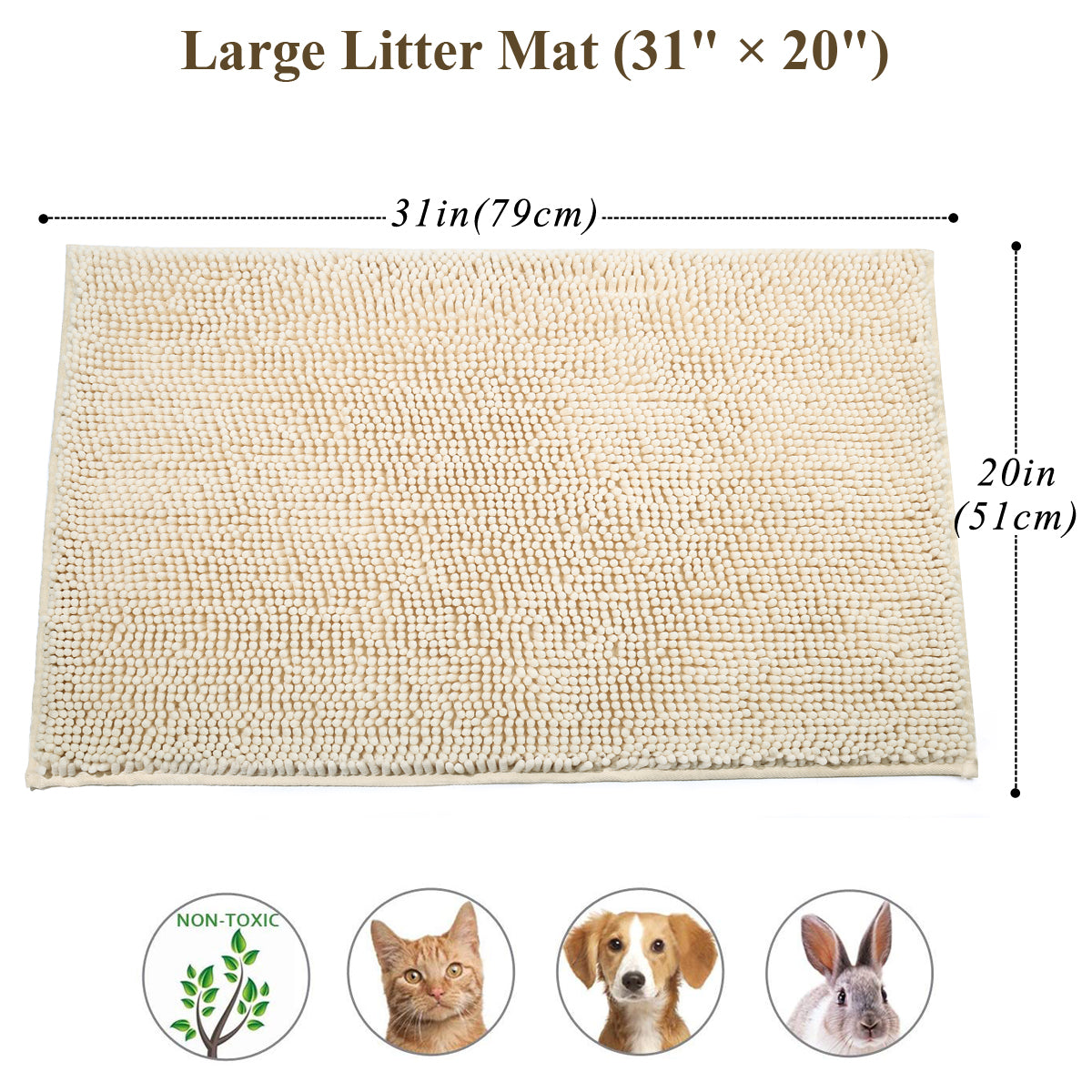 VIVAGLORY Soft Cat Litter Box Mat, Large Litter Trapping Mat for Indoor  Cat, Machine Washable Cat Kitty Litter Tray with No-slip and Waterproof,  31×