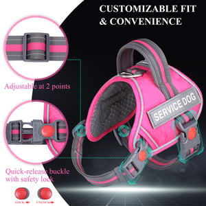 VIVAGLORY new Service Dog Vest, No Pull Dog Safety Harness with Padded Handle and Leash Clip for Comfy Control, Reflective Breathable Training Pet Vest with Removable Patches, Adjustable Fit