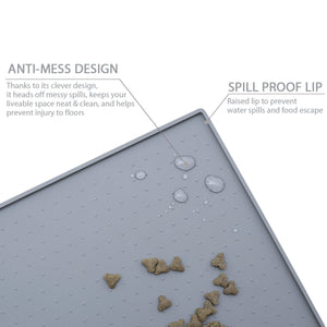 Vivaglory Pet Food Mat 24" L x 16" W or 19" L x 12" W, Waterproof Non-Slip Food Grade Silicone Mat with Raised Edge, Anti-Messy Dog Bowl Mat for Food and Water for Dogs Cats