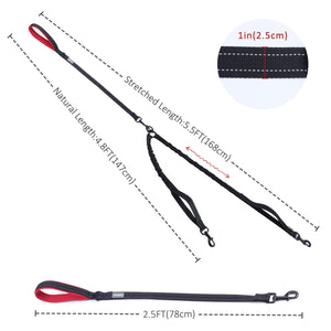 VIVAGLORY Double Dog Leash, No Pull & Tangle Free Bungee Leash for Two Dogs with Traffic Handles Reflective for Medium to Large Dogs for Daily Walking & Training
