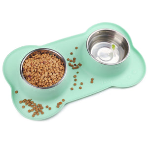 Vivaglory Dog Bowls Stainless Steel Water and Food Puppy Cat Bowls with Non Spill Skid Resistant Silicone Mat