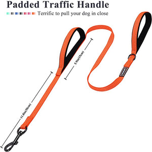 VIVAGLORY Dog Leash Traffic Padded Two Handles, Heavy Duty Reflective Leashes for Control Safety Training, Walking Lead for Small to Large Dogs