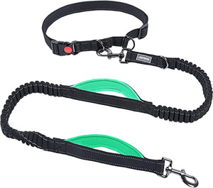 VIVAGLORY New Hands Free Dog Leash with Dual Wavelength Bungees for Medium Large Dogs, Double Handle Reflective Waist Leash for Training Running Walking