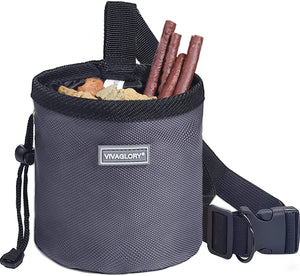VIVAGLORY Dog Treat Bag, Hands-Free Puppy Training Pouch with Adjustable Waistband and Built-in Dog Waste Bag Dispenser
