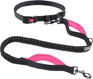VIVAGLORY Hands Free Dog Leash with Dual Advanced Anti-Shock Bungees and Padded Handles, Reflective Waist Running Leash with Adjustable Belt for Training Jogging for Medium Large Dogs