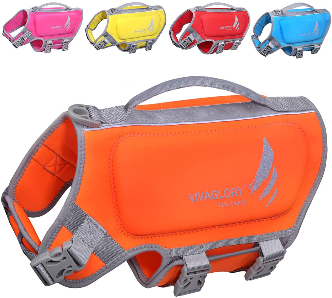 VIVAGLORY Neoprene Dog Life Jacket Reflective & Adjustable Life Vest with Superior Buoyancy and Rescue Handle for Swimming & Boating