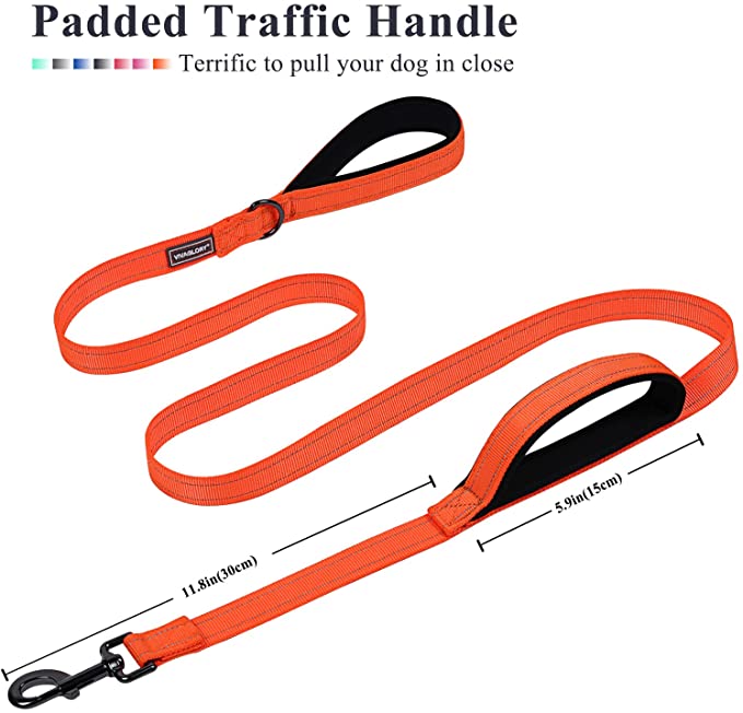 VIVAGLORY Dog Leash Traffic Padded Two Handles, Heavy Duty Reflective Leashes for Control Safety Training, Walking Lead for Small to Large Dogs