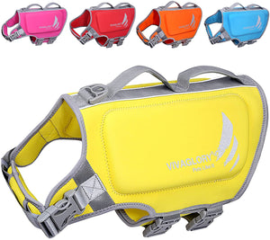 VIVAGLORY Neoprene Dog Life Jacket Reflective & Adjustable Life Vest with Superior Buoyancy and Rescue Handle for Swimming & Boating