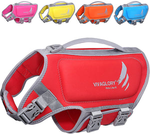 VIVAGLORY Neoprene Dog Life Jacket Reflective & Adjustable Life Vest with Superior Buoyancy and Rescue Handle for Swimming & Boating