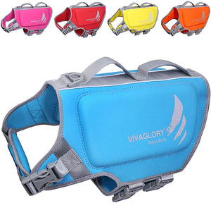 VIVAGLORY Neoprene Dog Life Jacket Reflective & Adjustable Life Vest with Superior Buoyancy and Rescue Handle for Swimming & Boating