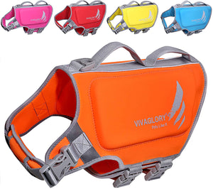 VIVAGLORY Neoprene Dog Life Jacket Reflective & Adjustable Life Vest with Superior Buoyancy and Rescue Handle for Swimming & Boating