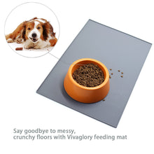 Load image into Gallery viewer, Vivaglory Pet Food Mat 24&quot; L x 16&quot; W or 19&quot; L x 12&quot; W, Waterproof Non-Slip Food Grade Silicone Mat with Raised Edge, Anti-Messy Dog Bowl Mat for Food and Water for Dogs Cats