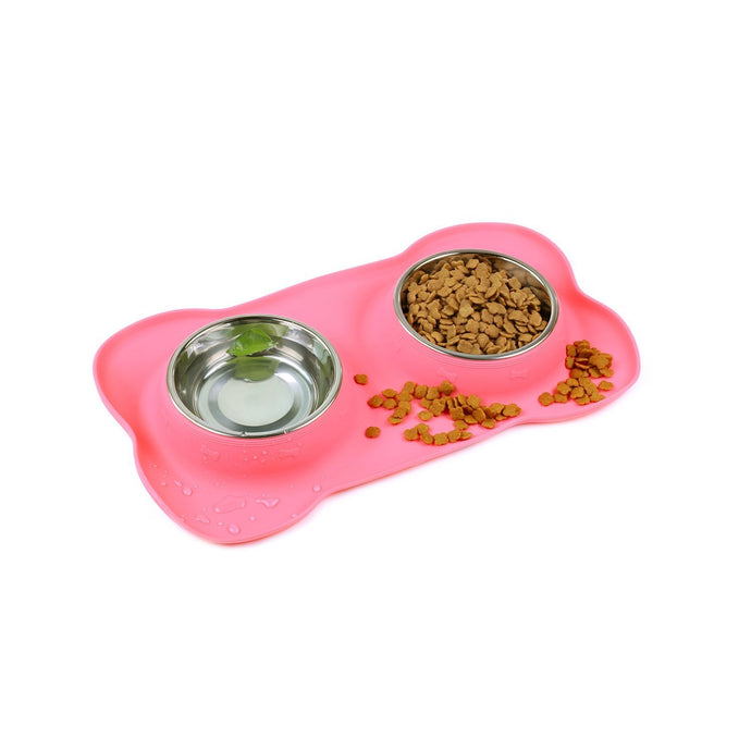 Vivaglory Dog Bowls Stainless Steel Water and Food Puppy Cat Bowls with Non Spill Skid Resistant Silicone Mat